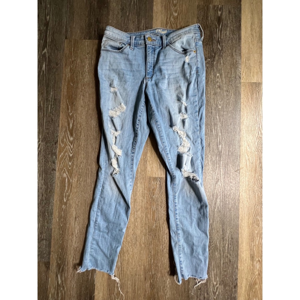 Universal Thread Skinny Jeans Womens 10/30R Light Blue Distressed Raw Hem Mid Ri
